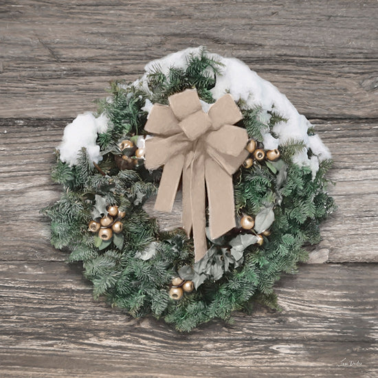 Lori Deiter LD3756 - LD3756 - Country Christmas Wreath - 12x12 Christmas, Holiday, Photography, Wreath, Evergreen Wreath, Berries, Gold Ribbon, Winter, Snow, Wood Background from Penny Lane