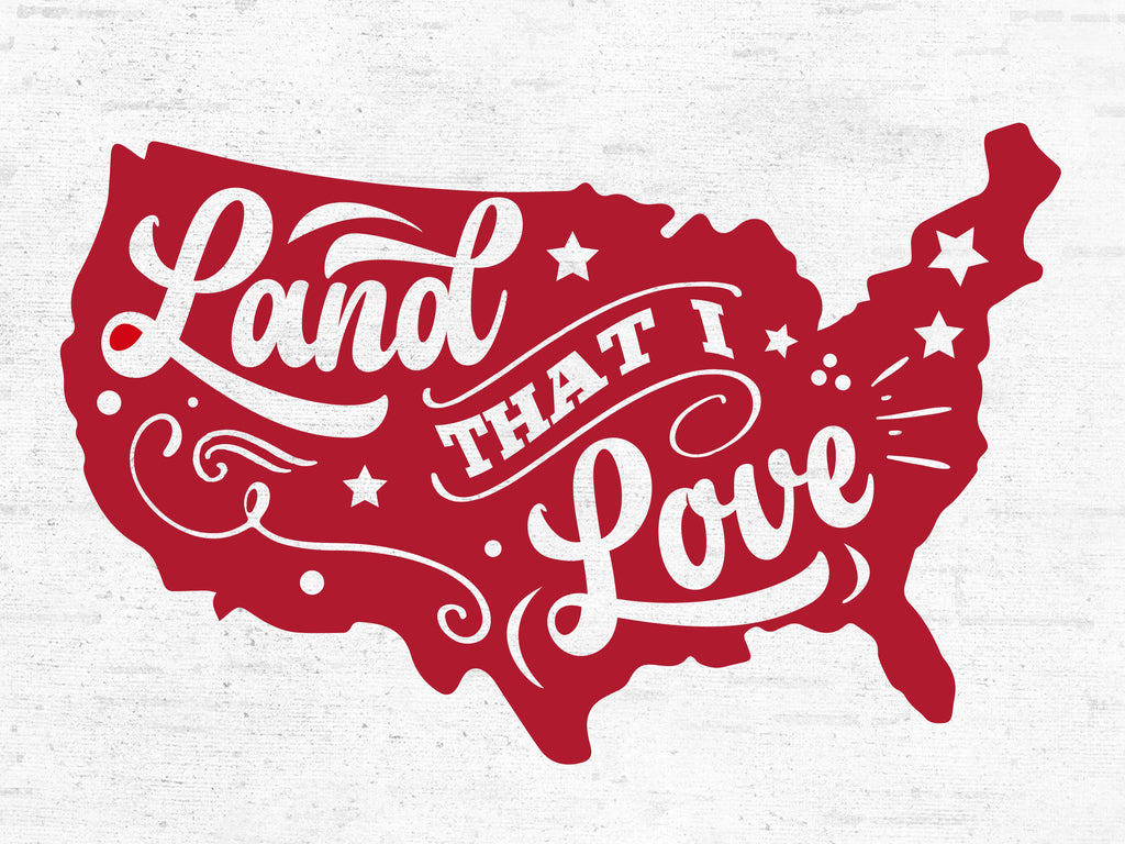 lettered & lined LET1181 - LET1181 - Land That I Love - 16x12 Patriotic, United States of America, America, Land That I Love, Typography, Signs, Textual Art, Stars, Red & White, Independence Day from Penny Lane