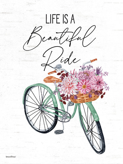 lettered & lined LET1188 - LET1188 - Life is a Beautiful Ride - 12x16 Inspirational, Life is a Beautiful Ride, Typography, Signs, Textual Art, Bike, Bicycle, Flowers, Basket of Flowers from Penny Lane