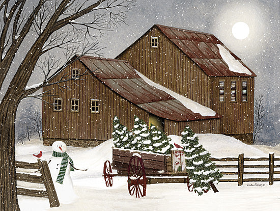 Linda Spivey LS1913 - LS1913 - Uncle Bob's Tree Farm - 16x12 Farm, Barn, Winter, Snowman, Christmas Trees, Tree Farm, Wagon, Landscape, Snow, Fence, Tree, Cardinal, Night, Moon, Folk Art, Country from Penny Lane