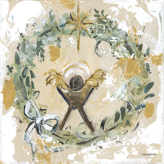 Mackenzie Kissell MKA219 - MKA219 - My Savior, My Son I      - 12x12 Christmas, Religious, Nativity, Baby Jesus, Manger, Wreath, Greenery, Abstract, Star from Penny Lane