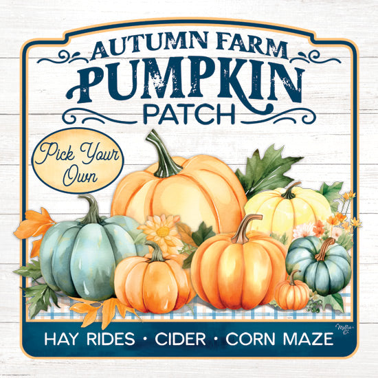 Mollie B. MOL2810 - MOL2810 - Autumn Farm Pumpkin Patch - 12x12 Fall, Still Life, Pumpkins, Blue Pumpkins, Leaves, Autumn Farm Pumpkin Patch, Typography, Signs, Textual Art, Flowers, Pumpkin Farm from Penny Lane