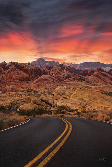 Martin Podt MPP1010 - MPP1010 - Sunset Valley Road - 12x18 Photography, Landscape, Grand Canyon, Canyon, Rocks, Road, Paved Road, Valley of Fire, Sunset from Penny Lane