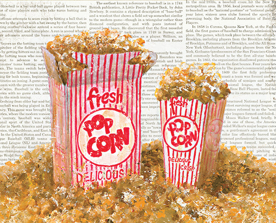 Masey St. Studios MS233 - MS233 - Popcorn and Baseball - 16x12 Popcorn, Popcorn Boxes, Baseball Article, Fresh Popcorn Delicious Crisp, Typography, Signs, Textual Art from Penny Lane