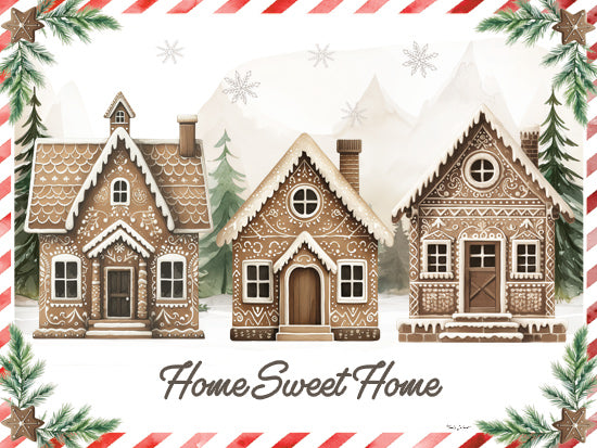 Nicole DeCamp ND621 - ND621 - Gingerbread Lane Houses Home Sweet Home - 16x12 Christmas, Holidays, Kitchen, Gingerbread Houses, Icing, Trees, Home Sweet Home, Typography, Signs, Textual Art, Winter, Pine Sprigs, Stars, Red and White Border from Penny Lane