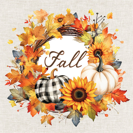 Nicole DeCamp ND628 - ND628 - Fall Wreath - 12x12 Fall, Wreath, Leaves, Pumpkins, Flowers, Sunflowers, Fall, Typography, Signs, Textual Art, Decorative from Penny Lane