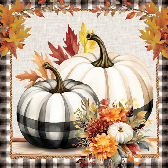 Nicole DeCamp ND632 - ND632 - Fall Pumpkin Still Life - 12x12 Fall, Still Life, Pumpkins, Black & White Pumpkins, Plaid, Flowers, Mums, Greenery, Leaves, Border from Penny Lane