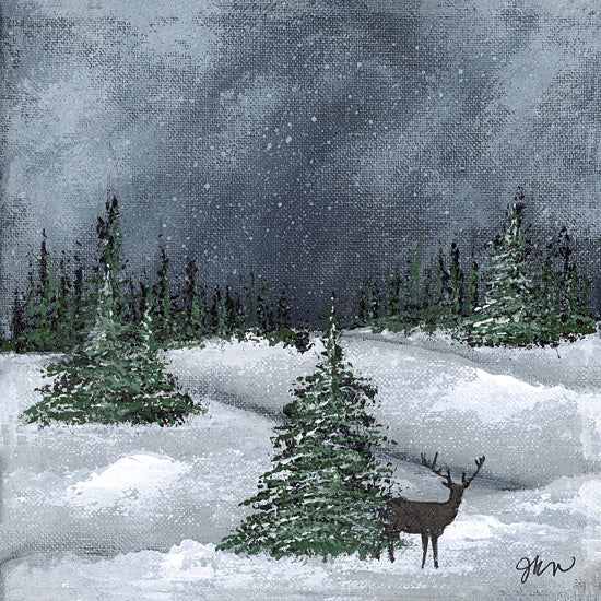 Julie Norkus NOR349 - NOR349 - Foraging 3 - 12x12 Winter, Landscape, Trees, Forest, Snow, Deer, Buck, Foraging, Nature from Penny Lane