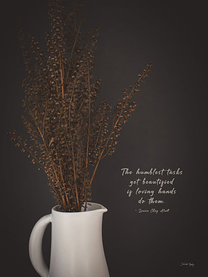 Jennifer Rigsby RIG227 - RIG227 - Beautified Tasks - 12x16 Photography, Pitcher, Tree Branches, Berries, Religious, The Humblest Tasks get Beautified if Loving Hands do Them, Louisa May Alcott, Quote, Dark Background from Penny Lane