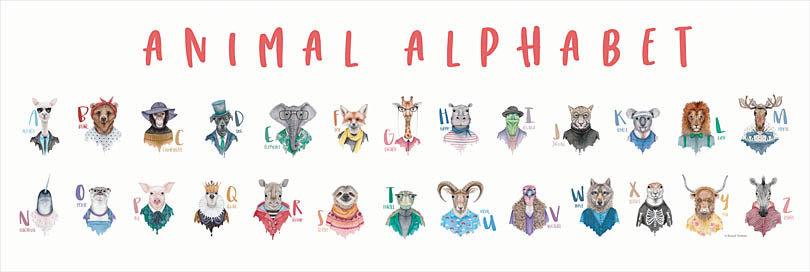 Rachel Nieman RN601 - RN601 - Animal Alphabet - 36x12  Children, Animals, Chart, Animal Alphabet, Typography, Signs, Textual Art, Alphabet from Penny Lane