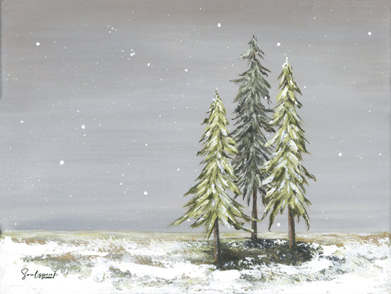 Soulspeak & Sawdust SAW174 - SAW174 - First Snow - 16x12 Winter, Trees, Pine Trees, Three Pine Trees, Landscape, Snow, Sky, Clouds from Penny Lane