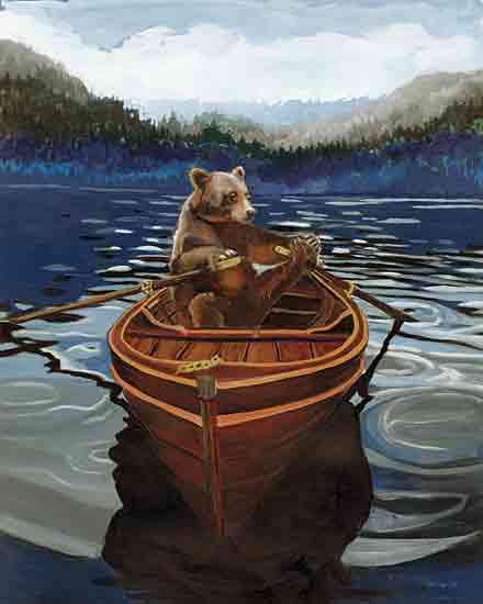 Stellar Design Studio SDS1407 - SDS1407 - Sunday Stroll - 12x16 Whimsical, Lake, Lodge, Bear, Canoe, Canoeing, Hills, Trees from Penny Lane