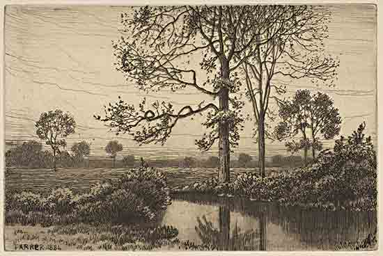 Stellar Design Studio SDS1476 - SDS1476 - Autumn's Grey and Melancholy 1884 - 18x12 Landscape, Trees, River, Sketch, Drawing Print, Vintage, Autumn's Grey and Melancholy 1884 from Penny Lane