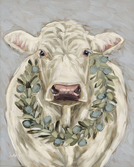 Sara G. Designs SGD224 - SGD224 - Simple Beauty II - 12x16 Cow, White Cow, Whimsical, Wreath, Greenery, Brush Strokes from Penny Lane