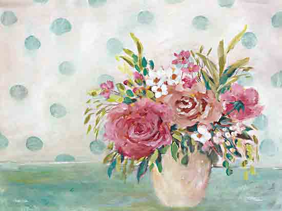 Amanda Hilburn AH196 - AH196 - Polka Dot Parlor - 16x12 Flowers, Pink Flowers, Greenery, Bouquet, Vase, Polka Dot Background from Penny Lane