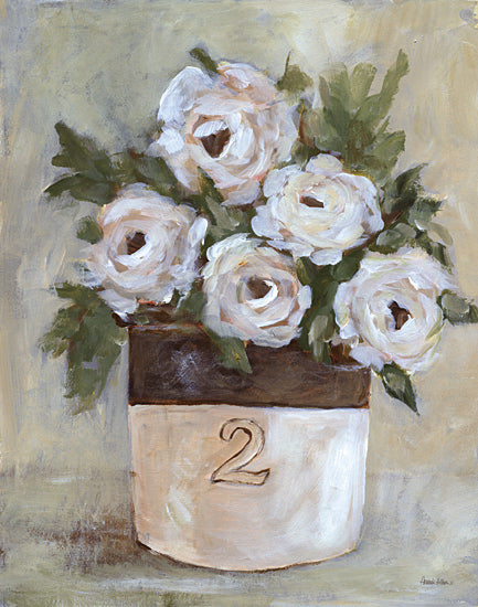 Amanda Hilburn AH249 - AH249 - Farmhouse Crock of Blooms - 12x16 white roses in numbered pot, farmhouse floral, rustic still life from Penny Lane