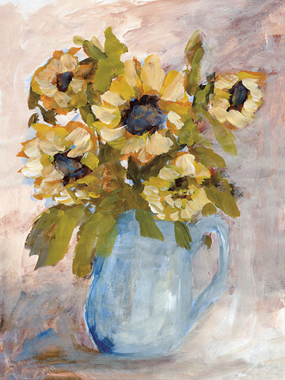 Amanda Hilburn AH263 - AH263 - Pitcher of Sunshine - 12x16 sunflowers, floral arrangement, blue pitcher, impressionist, warm tones, rustic decor from Penny Lane