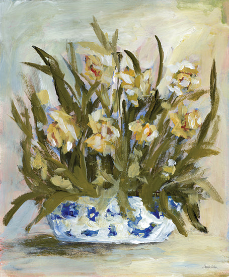 Amanda Hilburn AH281 - AH281 - Spring Yellow - 12x16 daffodils, floral arrangement, ceramic bowl, impressionist style from Penny Lane