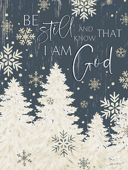 Annie LaPoint ALP2706 - ALP2706 - Be Still and Know Trees - 12x16 Christmas, Holidays, Christmas Trees, Religious, Be Still and Know That I am God, Typography, Signs, Textual Art, Winter, Snowflakes, Blue & White from Penny Lane