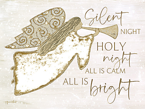 Annie LaPoint ALP2710 - ALP2710 - Silent Night Angel - 16x12 Christmas, Holidays, Religious, Angel, Trumpet, Silent Night Holy Night, All is Calm All is Bright, Typography, Signs, Textual Art from Penny Lane