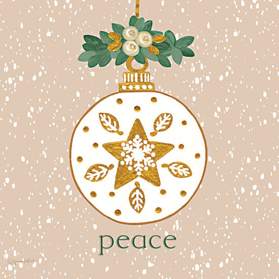 Annie LaPoint ALP2714 - ALP2714 - Snowy Peace Ornament - 12x12 Christmas, Holidays, Ornament, Holly, Berries, Peace, Typography, Signs, Textual Art, Winter, Falling Snow from Penny Lane