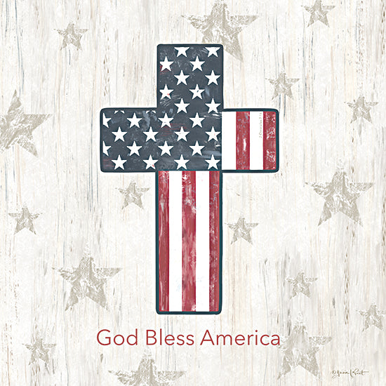 Annie LaPoint ALP2849 - ALP2849 - Gold Bless America Cross - 12x12 cross with American flag, God Bless America, religious patriotic art, stars and stripes decor, Americana inspirational from Penny Lane