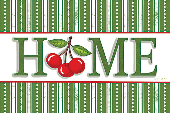 Annie LaPoint ALP2865 - ALP2865 - Home with Cherries - 18x12 home typography art, cherries illustration, green and red kitchen decor, farmhouse wall art, fruit design, cheerful home art from Penny Lane