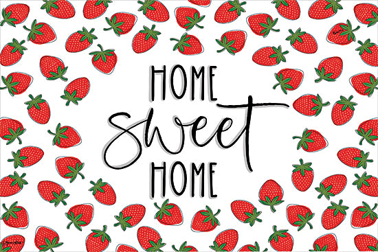 Annie LaPoint ALP2868 - ALP2868 - Home Sweet Home Strawberries - 18x12 home sweet home, strawberry pattern, fruit art, cheerful typography, kitchen decor, farmhouse style, red and green design from Penny Lane