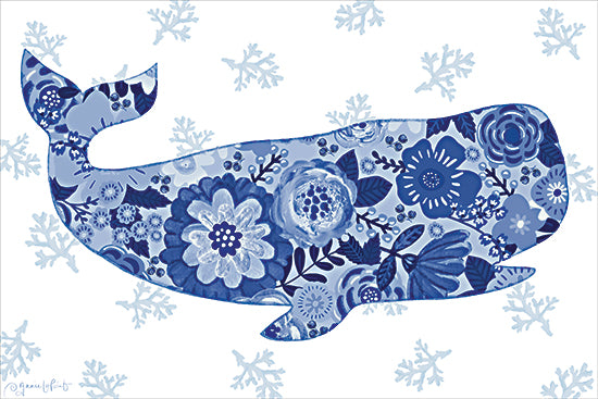 Annie LaPoint ALP2869 - ALP2869 - Floral Whale - 18x12 blue whale, floral pattern, ocean-inspired art, decorative sea life, whimsical marine animal, coastal wall decor, artistic whale illustration, underwater theme from Penny Lane