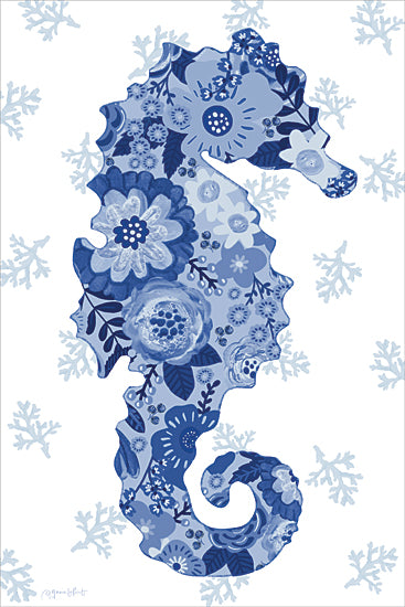 Annie LaPoint ALP2870 - ALP2870 - Floral Seahorse - 12x18 blue seahorse, floral design, underwater pattern, whimsical ocean creature, decorative marine life, sea-inspired art, botanical sea life illustration from Penny Lane