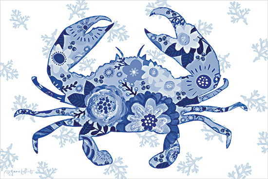 Annie LaPoint ALP2871 - ALP2871 - Floral Crab - 18x12 blue crab, floral ocean art, whimsical crustacean, sea life pattern, decorative marine animal, artistic coastal design, botanical crab illustration from Penny Lane