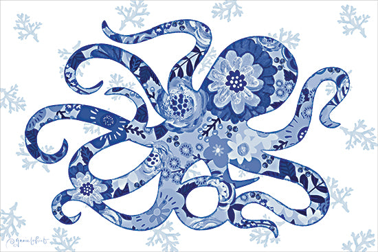 Annie LaPoint ALP2872 - ALP2872 - Floral Octopus - 18x12 blue octopus, floral ocean illustration, whimsical tentacles, artistic marine life, underwater botanical art, decorative ocean creature, coastal home decor from Penny Lane