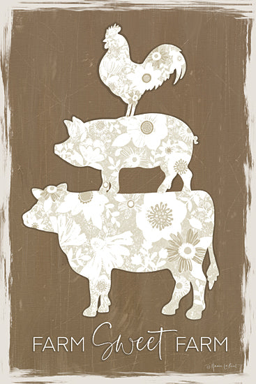 Annie LaPoint ALP2880 - ALP2880 - Farm Sweet Farm - 12x18 animals, backgrounds & patterns, botanical, typography, farm animals, birds, stylized animals, floral, word art, cow, pig, rooster, farmhouse, rustic, country life, modern farmhouse, decorative, digital illustration, neutral from Penny Lane