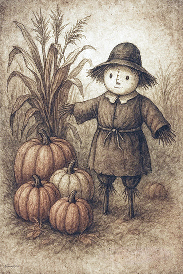 Anthony Smith ANT175 - ANT175 - Pip the Scarecrow - 12x18 scarecrow, pumpkins, cornstalks, harvest scene, fall atmosphere, folk doll, rustic field, smiling face, autumn setup from Penny Lane