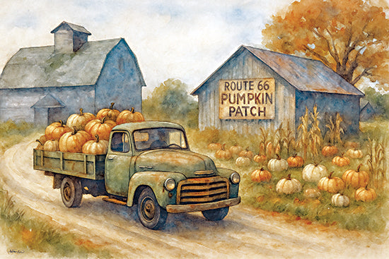 Anthony Smith ANT248 - ANT248 - Pumpkin Patch on Route 66 - 18x12 vintage truck, pumpkins, autumn farm, route 66 pumpkin patch, rustic barn, countryside road, fall harvest, seasonal decor, farmland from Penny Lane