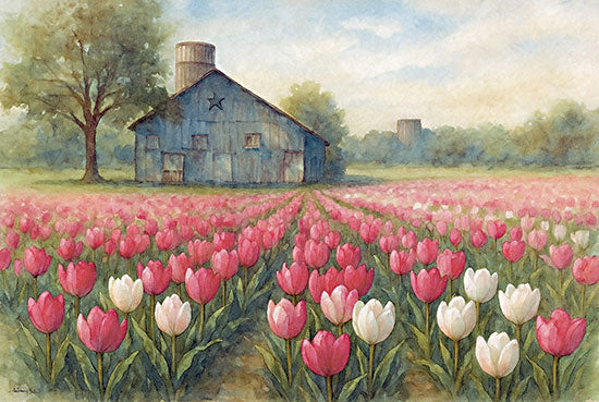 Anthony Smith ANT290 - ANT290 - Springtime Tulips - 18x12 patriotic bunny, american flags, wheelbarrow, watermelons, red geraniums, yellow daisies, rustic barn wood, americana decor, summer harvest, watercolor illustration from Penny Lane