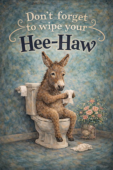 Anthony Smith ANT383 - ANT383 - Hee-Haw Donkey - 12x18 animals, home spaces, typography, farm animals, bath, humor, word art, donkey, toilet, bathroom, floral, roses, funny, quote, whimsical, decorative, digital painting, blue from Penny Lane