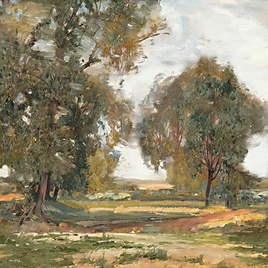 Amber Sterling AS329 - AS329 - Countryside Trees - 12x12 landscape painting, trees, meadow, path, countryside, nature, green field, painterly brushstrokes, soft light, impressionistic, tranquil, rural landscape, outdoors, summer to early fall, woodland edge from Penny Lane