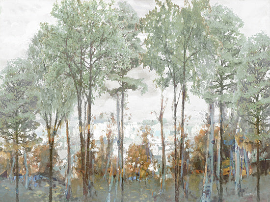 Amber Sterling AS370 - AS370 - Enchanted Thicket - 16x12 trees, forest, woodland, tall trees, pines, misty woods, foggy, atmospheric, nature, landscape, muted greens, earthy tones, serene, moody, tranquil, abstracted trees, painterly brushstrokes, texture, calming, outdoor, horizon haze from Penny Lane