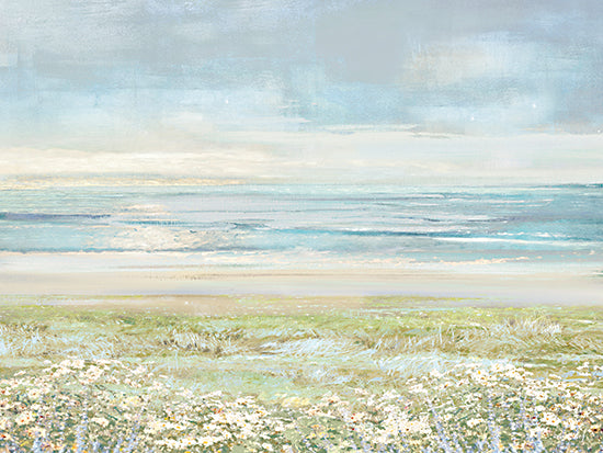 Amber Sterling AS531 - AS531 - Calm Embrace     - 16x12 coastal seascape, beach horizon, soft sky, pastel blue, sea grass meadow, wildflowers, dunes, airy atmosphere, tranquil ocean, misty light, impressionistic, painterly texture, calm, minimal, summer coast, coastal landscape from Penny Lane