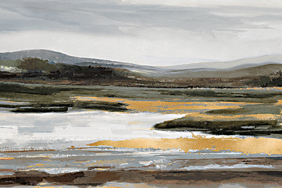 Amber Sterling AS540 - AS540 - Gilded Landscape - 18x12 landscape painting, marshland, golden fields, serene nature, reflective water, muted tones, atmospheric scenery, painterly landscape, natural vista from Penny Lane