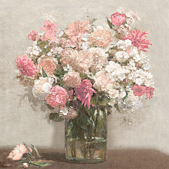Amber Sterling AS545 - AS545 - Soft Beauty - 12x12 bouquet, pink flowers, vase, still life, romantic, painterly, texture, peonies, roses, soft pastel colors, interior decor, traditional art from Penny Lane