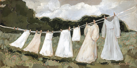 Sara Baker BAKE359 - BAKE359 - In the Breeze   - 18x9 laundry line, white dresses, countryside, clothes drying, nature, outdoor scene, farmhouse, rustic charm, vintage aesthetic from Penny Lane