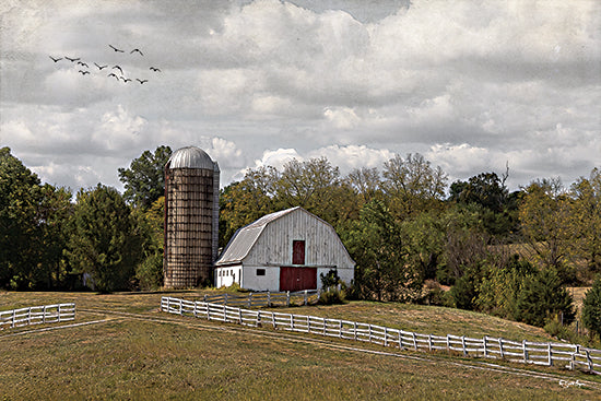 Susie Boyer BOY798 - BOY798 - Rolling Hills Farm     - 18x12 barn and silo, farm landscape, countryside scene, white fence, rustic barn, agricultural setting, trees background, rural living from Penny Lane