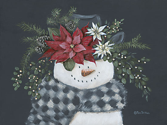 Pam Britton BR604 - BR604 - Floral Snowman II - 16x12 snowman red poinsettia floral winter christmas festive greenery from Penny Lane