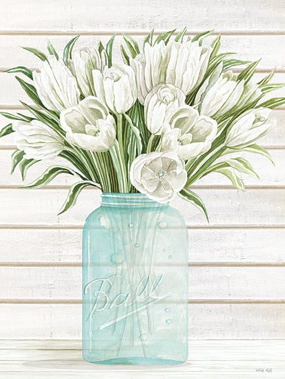 Cindy Jacobs CIN4385 - CIN4385 - Jar of Joy   - 12x16 white tulips, mason jar, farmhouse style, rustic decor, vintage vase, spring floral bouquet from Penny Lane