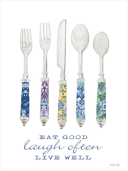 Cindy Jacobs CIN4426 - CIN4426 - Eat Good - 12x16 cutlery illustration, forks knives spoons, colorful floral handles, kitchen quote, eat good laugh often live well, inspirational typography, watercolor, modern farmhouse kitchen decor, utensil art, word art, cheerful home from Penny Lane