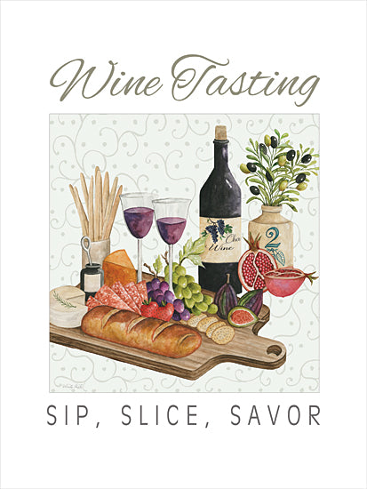 Cindy Jacobs CIN4460 - CIN4460 - Wine Tasting - 12x16 wine tasting, charcuterie board, red wine, food platter, cheese and grapes, bread, olives, fig, culinary illustration, wine and dine from Penny Lane