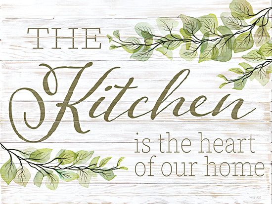 Cindy Jacobs CIN4562 - CIN4562 - The Kitchen is the Heart of the Home - 16x12 kitchen quote sign, 'The Kitchen is the heart of our home', watercolor greenery, eucalyptus leaves, farmhouse wall art, rustic wood background, neutral tones, inspirational typography, home decor sign, modern farmhouse style from Penny Lane