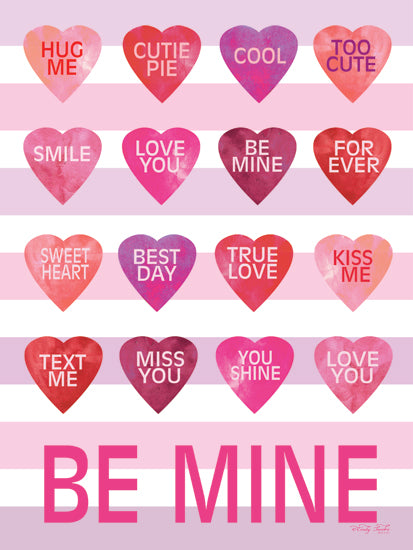 Cindy Jacobs CIN4581 - CIN4581 - Be Mine Candy Hearts - 12x16 watercolor conversation hearts, valentine candy hearts, pink purple red hearts, love sayings, 'Be Mine' typography, romantic holiday art, playful pattern, sweet messages, valentine's day decor, whimsical modern design from Penny Lane